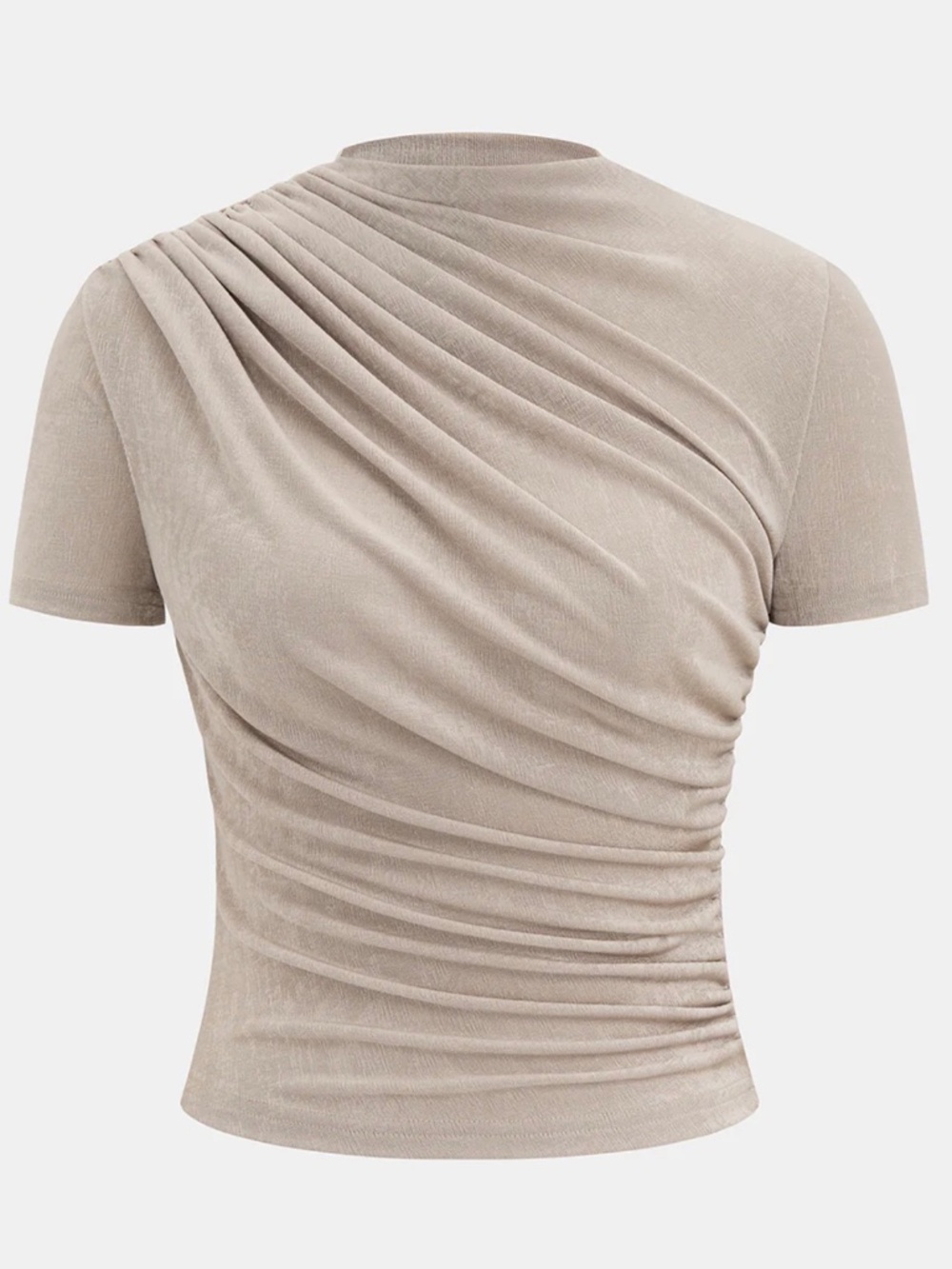 Commense Asymmetric Ruched Short-Sleeve Top